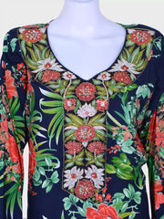 جلابية من قماش ليلين مع تطريز يدوي وحجر عالي الجودة