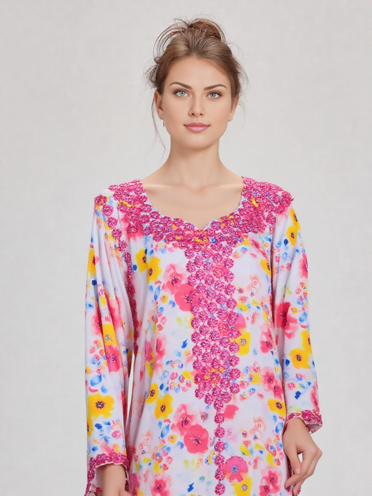 Stylish Jalabiya fabric hareer with embroidery cut work with MC stone